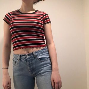 Garage Red Striped Crop Top